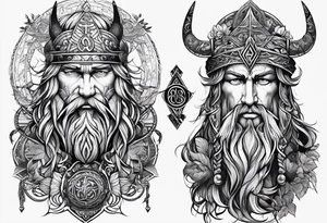 gods of Scandinavian mythology and runes tattoo idea