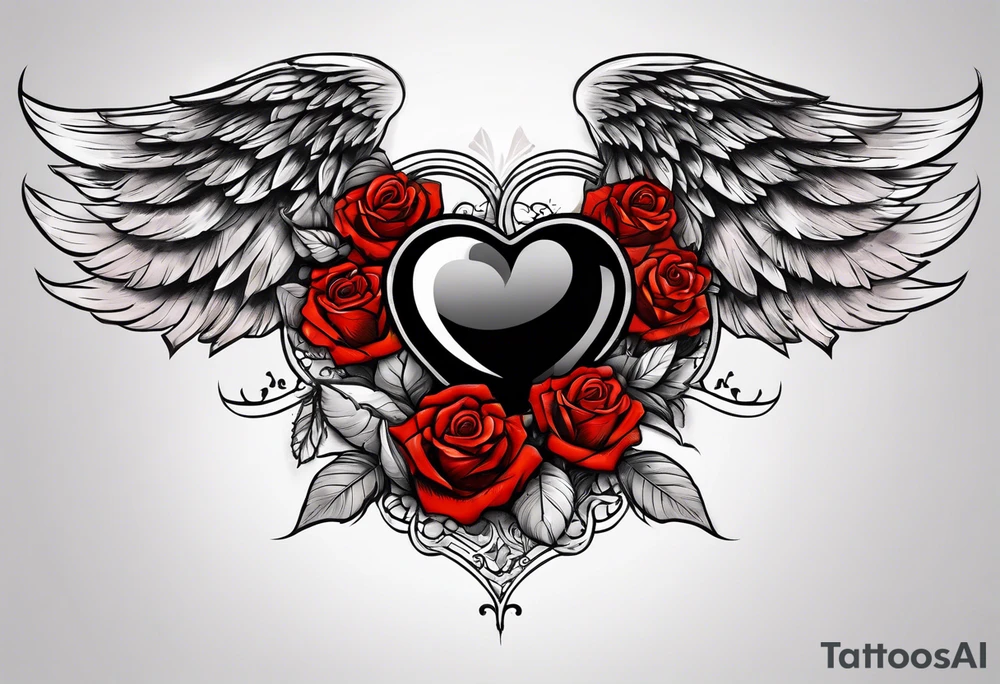 winged heart and roses tattoo idea