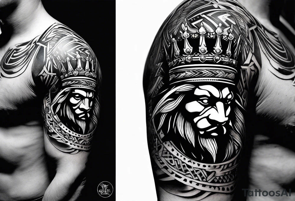 A tattoo of a king with an eagle head drawn in a tribal style tattoo idea