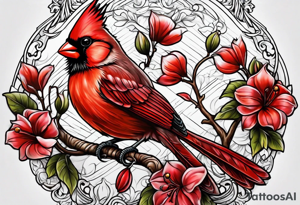 Cross with cardinal bird sitting on it tattoo idea