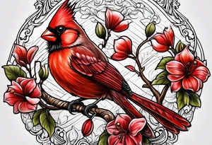 Cross with cardinal bird sitting on it tattoo idea