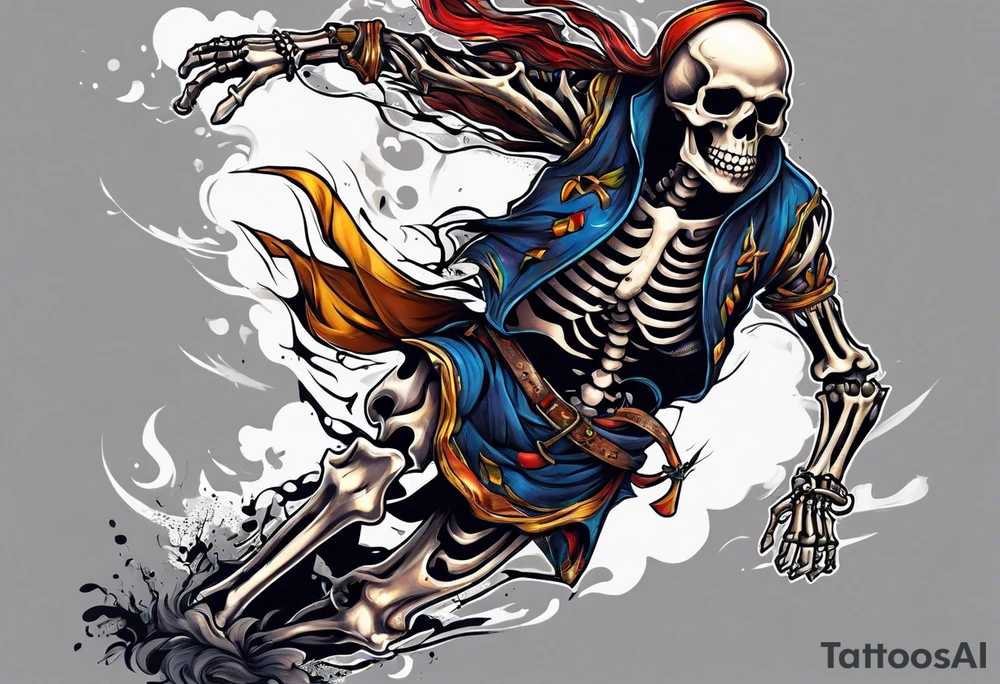 skeleton running from the world tattoo idea