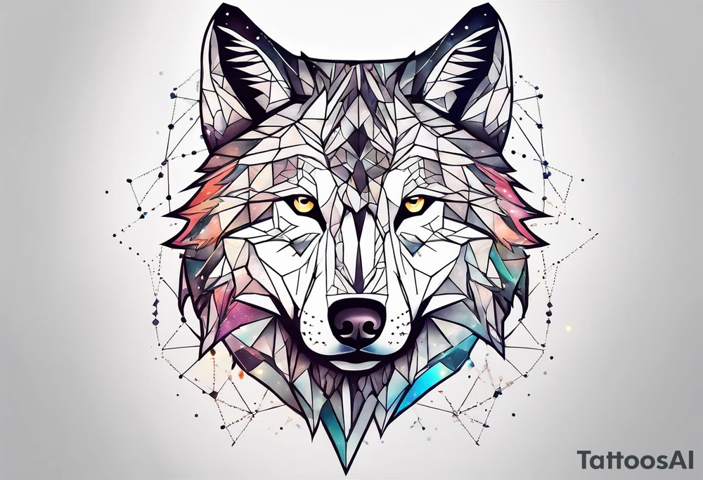 Constellation, animal wolf snow , géométric tattoo idea