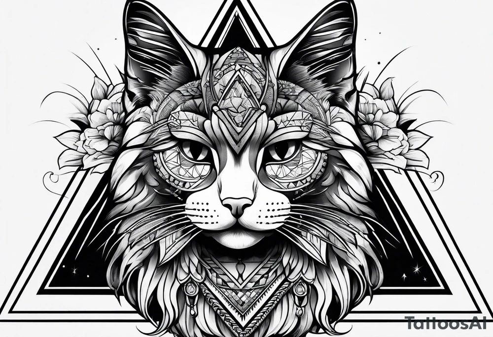 cat inside triangle tattoo idea