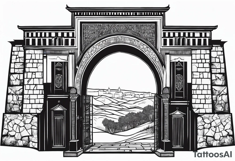 israel town gate vector tattoo idea