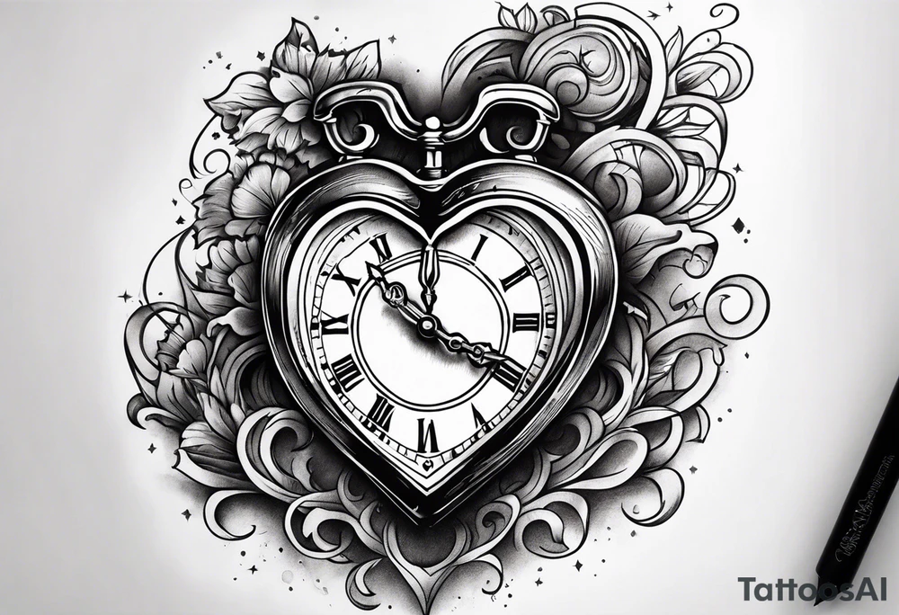 Heart with clock hands on 8 and 5 tattoo idea