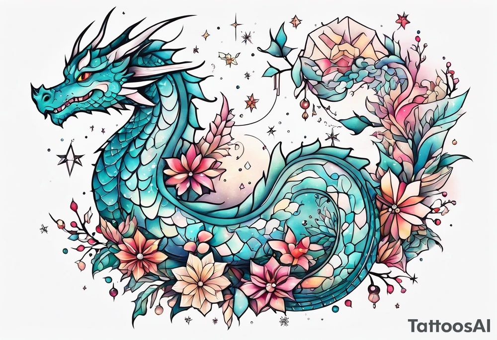 Constellation, kawaii dragon, snowflake tattoo idea