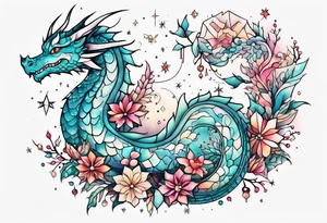 Constellation, kawaii dragon, snowflake tattoo idea