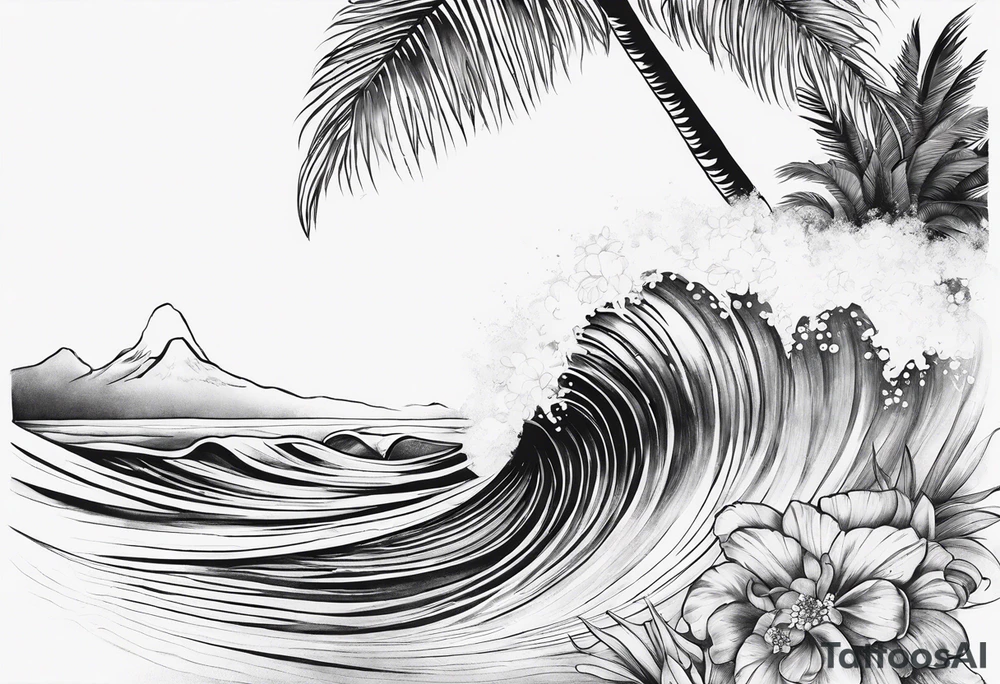 wave,, flower, palm tattoo idea