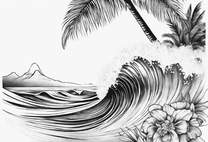 wave,, flower, palm tattoo idea