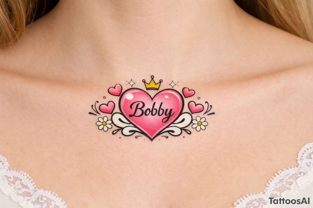 Heart cute adorable beautiful girly preppy heart tattoos with women boyfriends name that is named Bobby tattoo idea