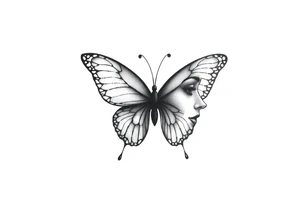 a butterfly half side with womans face tattoo idea