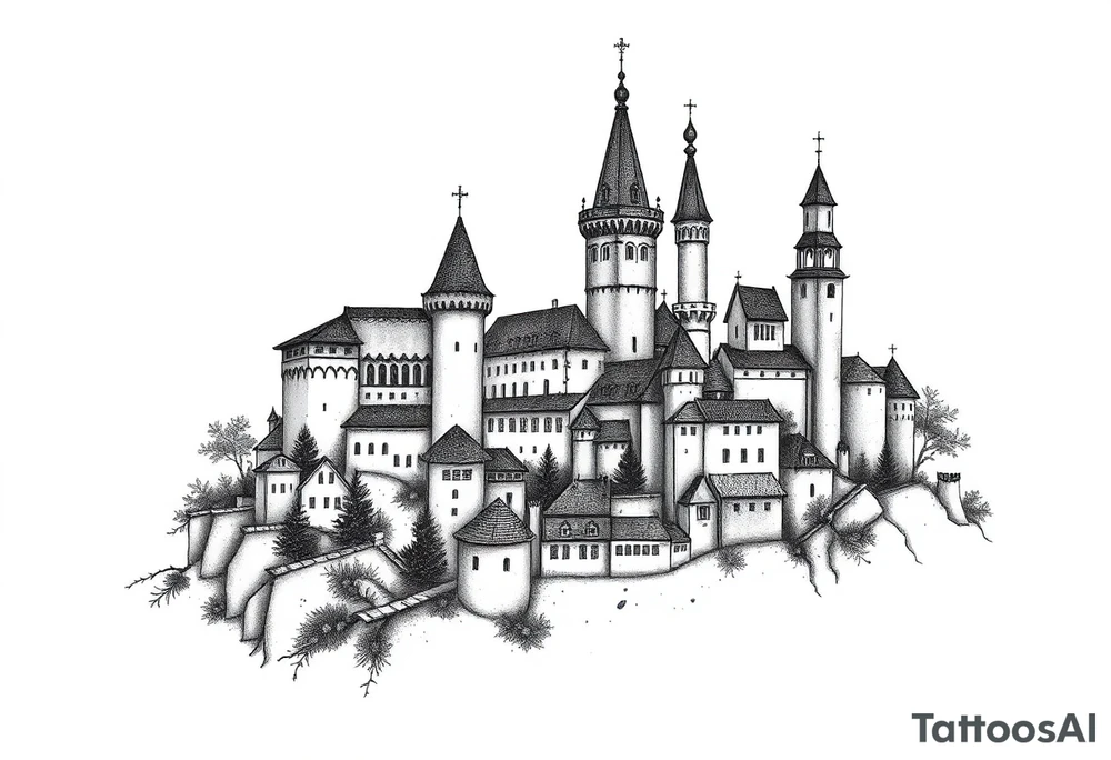 Midevieal castles and town tattoo idea