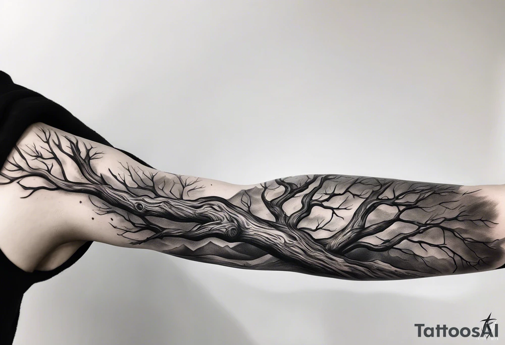Elongated dead tree arm sleeve tattoo tattoo idea