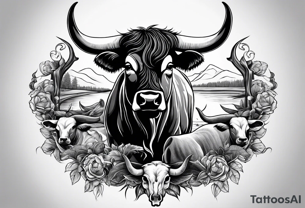 hunting and cows and bull skulls and fishing and love tattoo idea