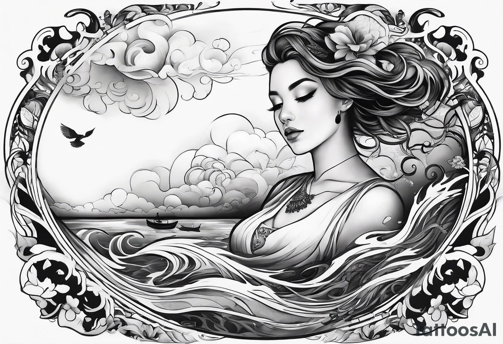 girl floating on still water from an aerial view tattoo idea