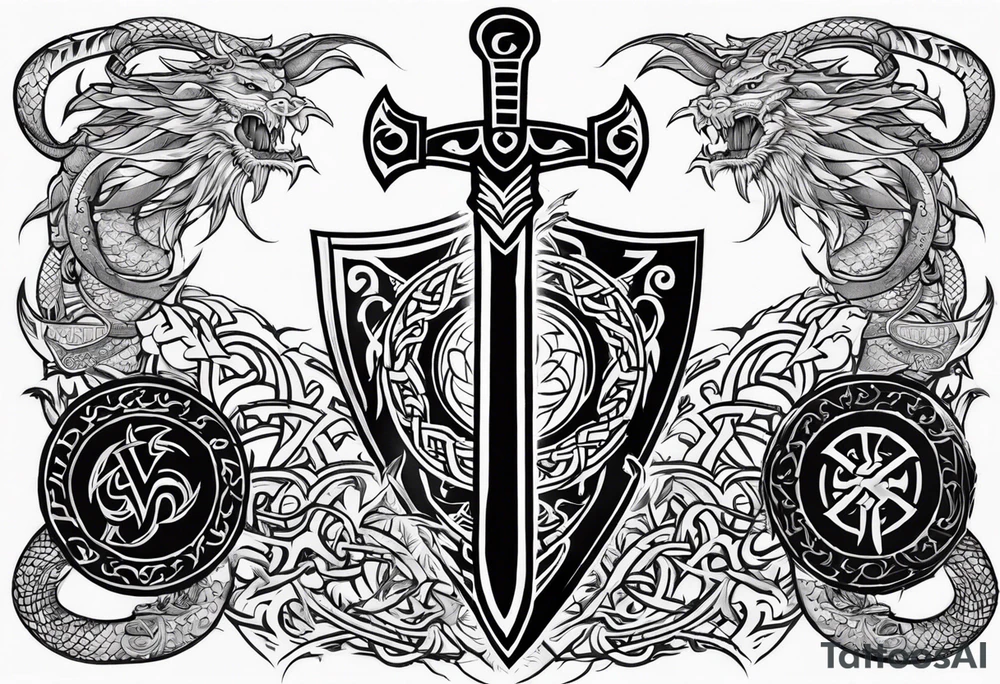 Viking sword Valhalla dragon shield tattoo idea