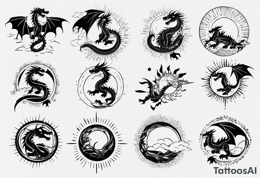 Dragón with the sun tattoo idea