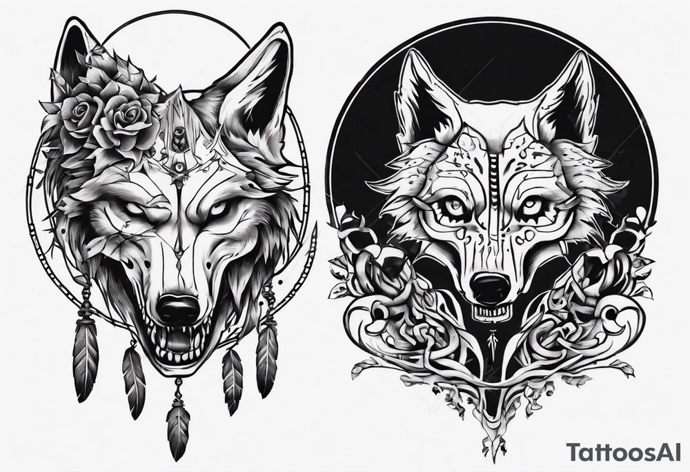 two wolf skeletons dancing tattoo idea