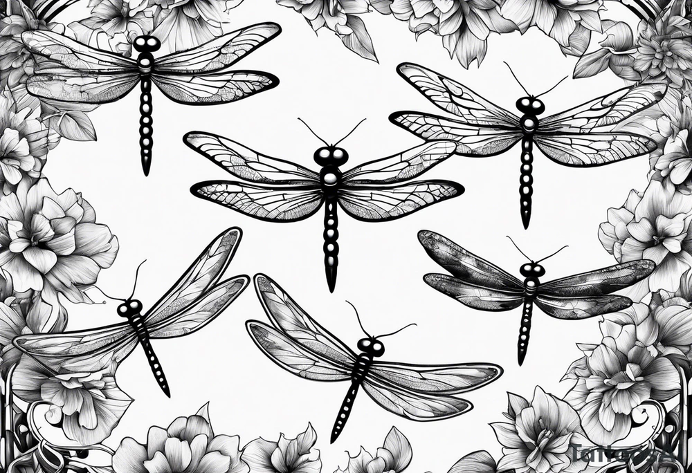 4 dragonflies flying together tattoo idea