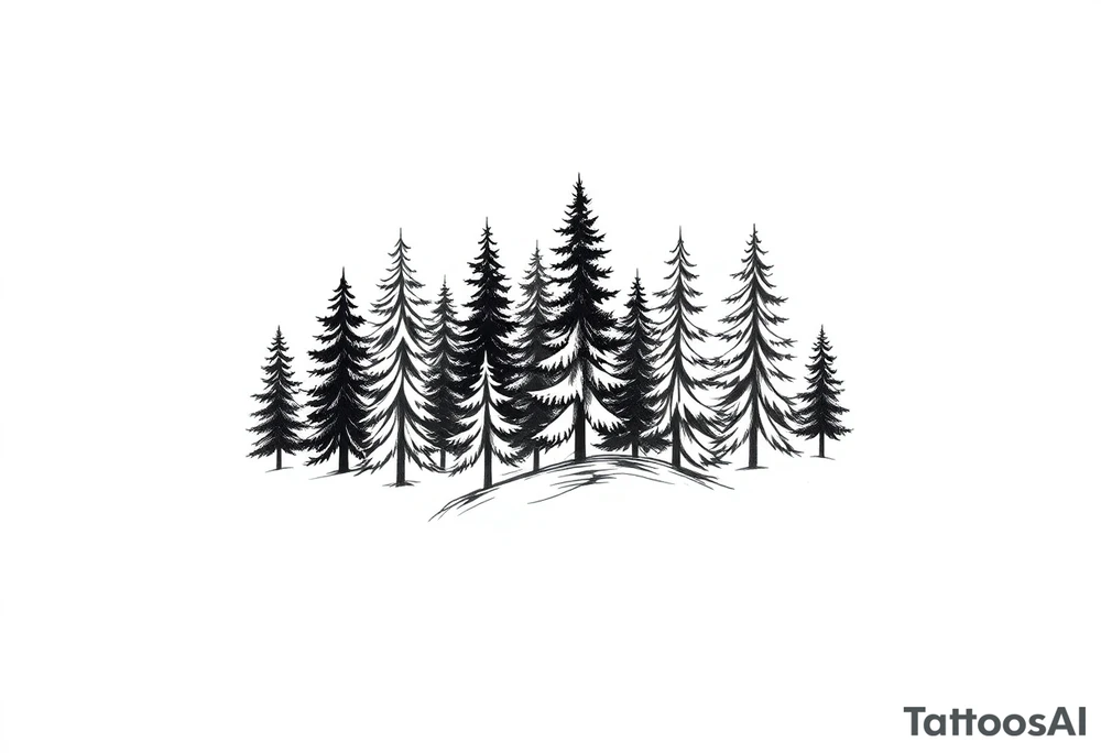 Coniferous forest trees in black and gray tattoo sleeve tattoo idea