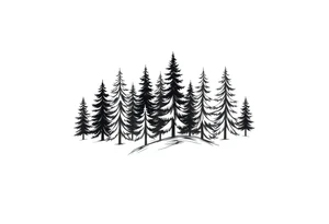 Coniferous forest trees in black and gray tattoo sleeve tattoo idea