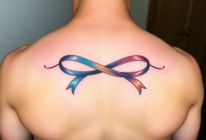 an infinity symbol with 5 colors of ribbons 3 march, 1 october, and 1 july tattoo idea