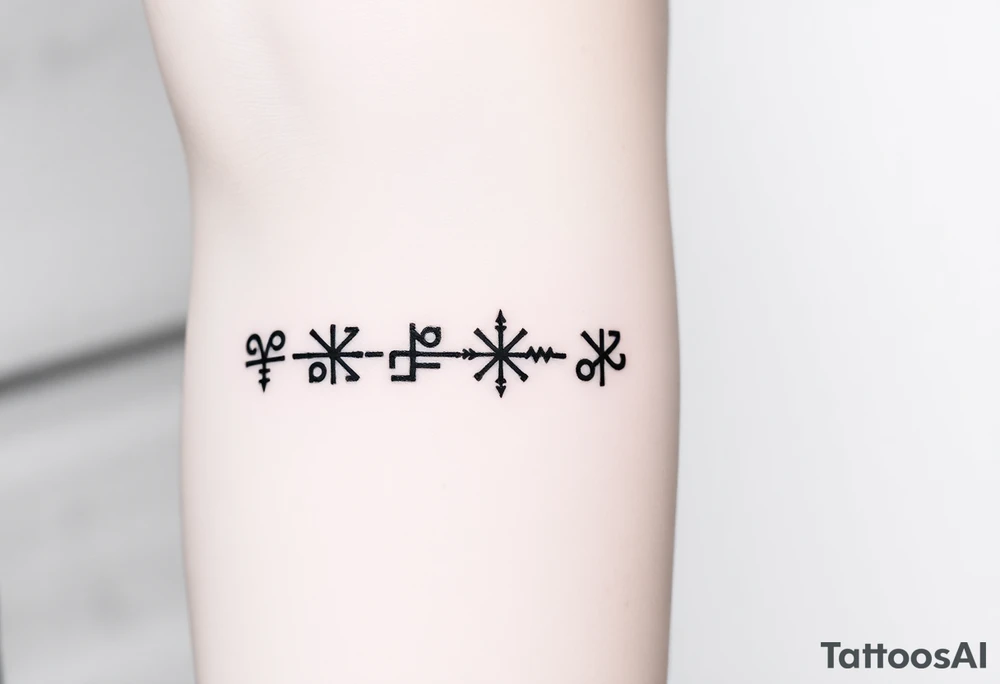 nordic runes in line bring power, battle awarness, see navigation and family together tattoo idea