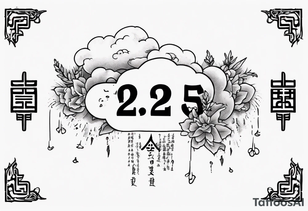 a forearm tattoo with a cloud with little plants and underneath it the date 12.08.05 tattoo idea