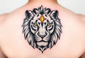 A lion with three golden eyes  one Inmiddle of forehead tattoo idea