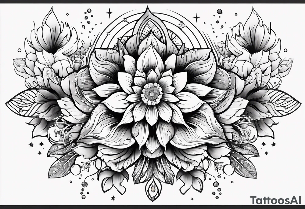 Cosmic space flowers tattoo idea