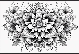 Cosmic space flowers tattoo idea