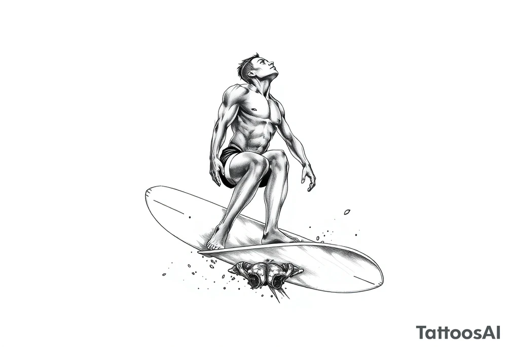silver surfer on his board looking over in deep thought as he is in the sky tattoo idea