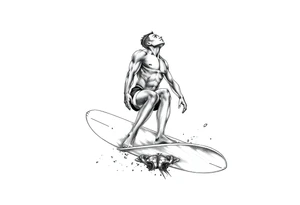 silver surfer on his board looking over in deep thought as he is in the sky tattoo idea