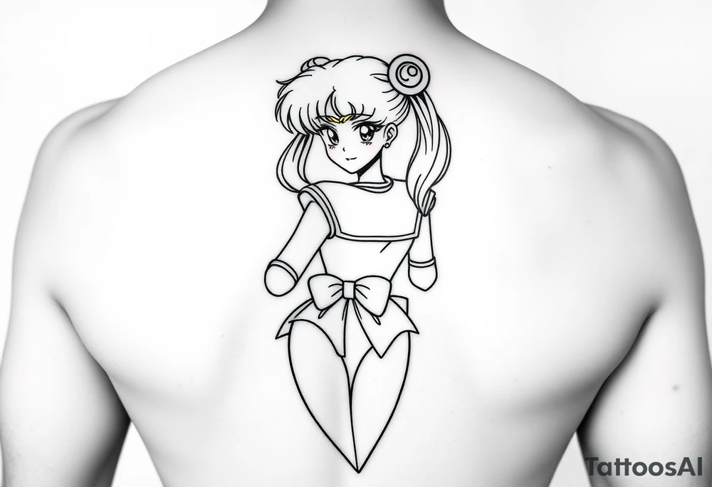 full color tattoo of sailor moon's full body, make it feminine and realistic tattoo idea