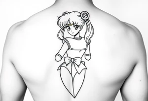 full color tattoo of sailor moon's full body, make it feminine and realistic tattoo idea