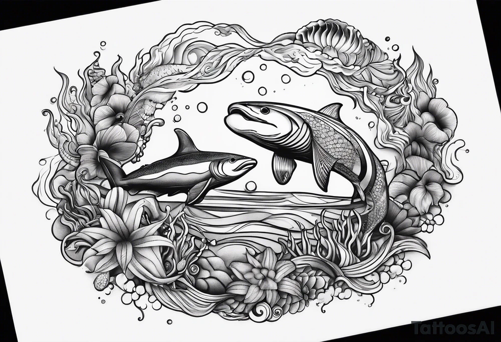Small sea creatures in a line tattoo idea