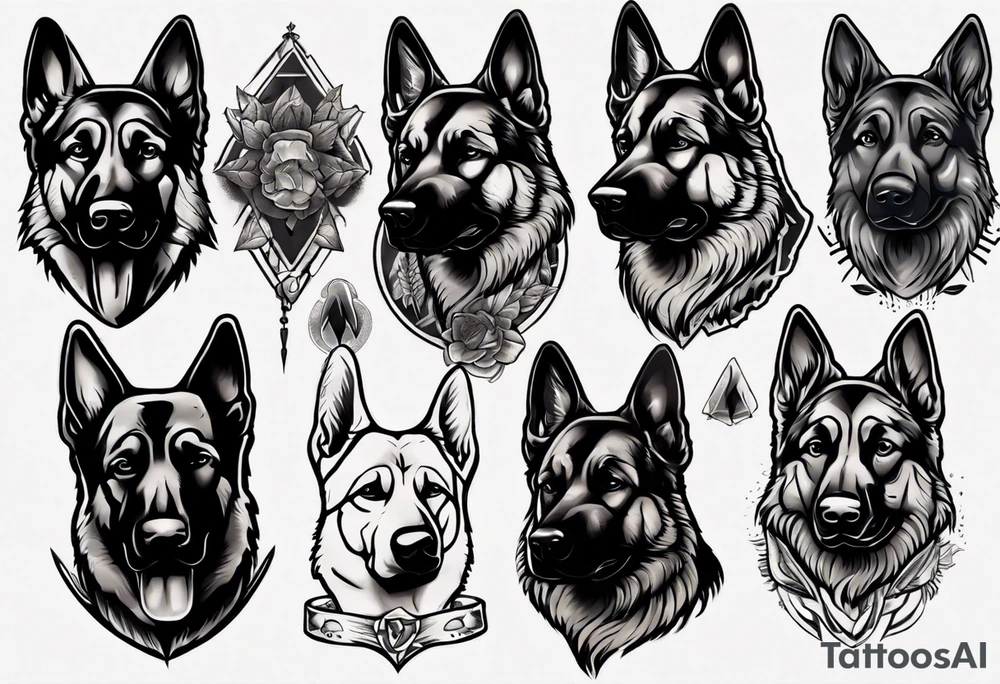 Dark German shepherd portrait tattoo idea