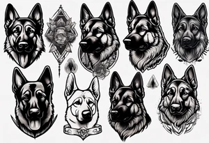 Dark German shepherd portrait tattoo idea