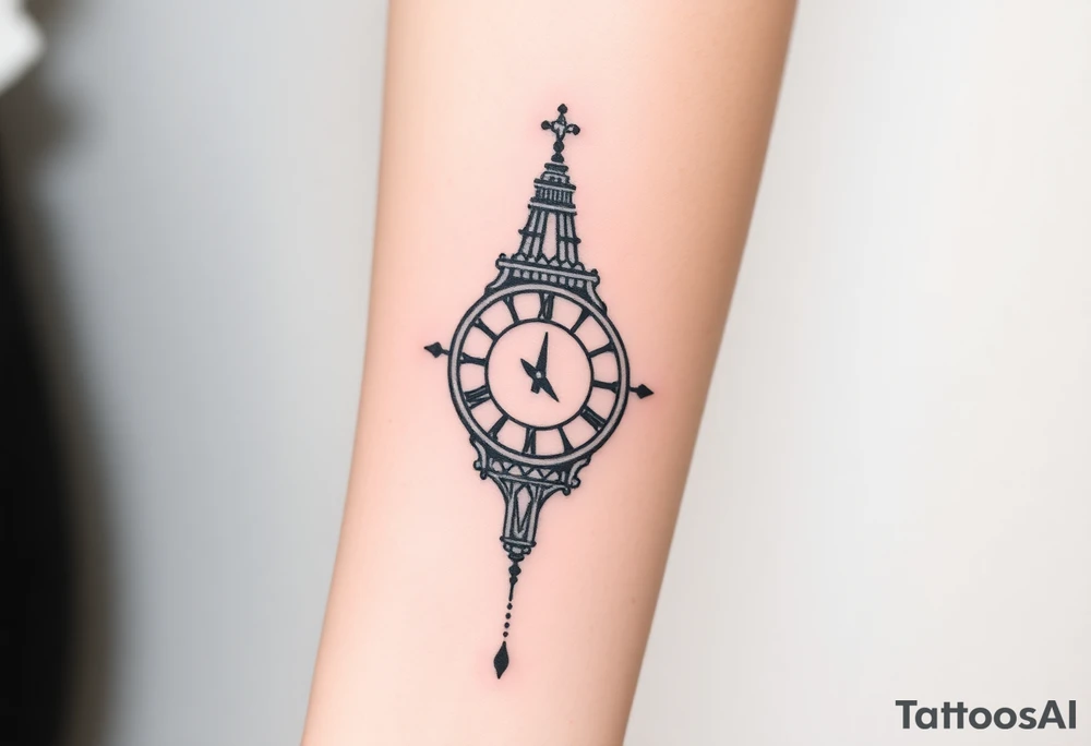 Smile face sad face happy face with clock tower tattoo idea