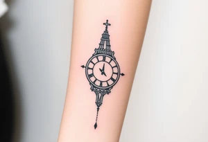 Smile face sad face happy face with clock tower tattoo idea