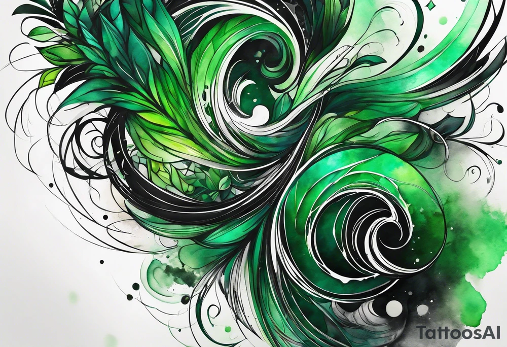 abstract, green and black, covered from wrist to forearm, fully covered, no borders, blackwork tattoo idea