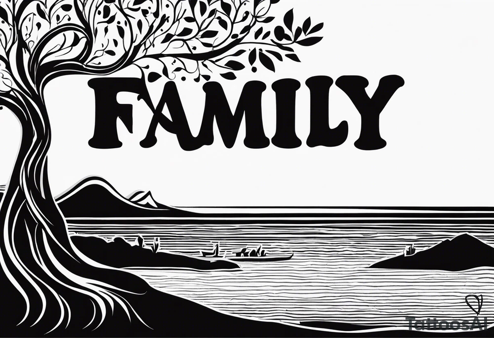 Text "family". Letters formed by roots tattoo idea