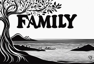 Text "family". Letters formed by roots tattoo idea
