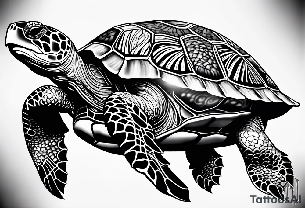 Polynesian Sea Turtle with the initials N, J, S, G incorporated. tattoo idea