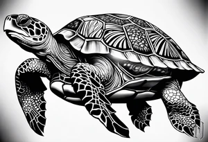 Polynesian Sea Turtle with the initials N, J, S, G incorporated. tattoo idea