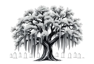 Laurel oak covered in Spanish moss in a cemetery tattoo idea