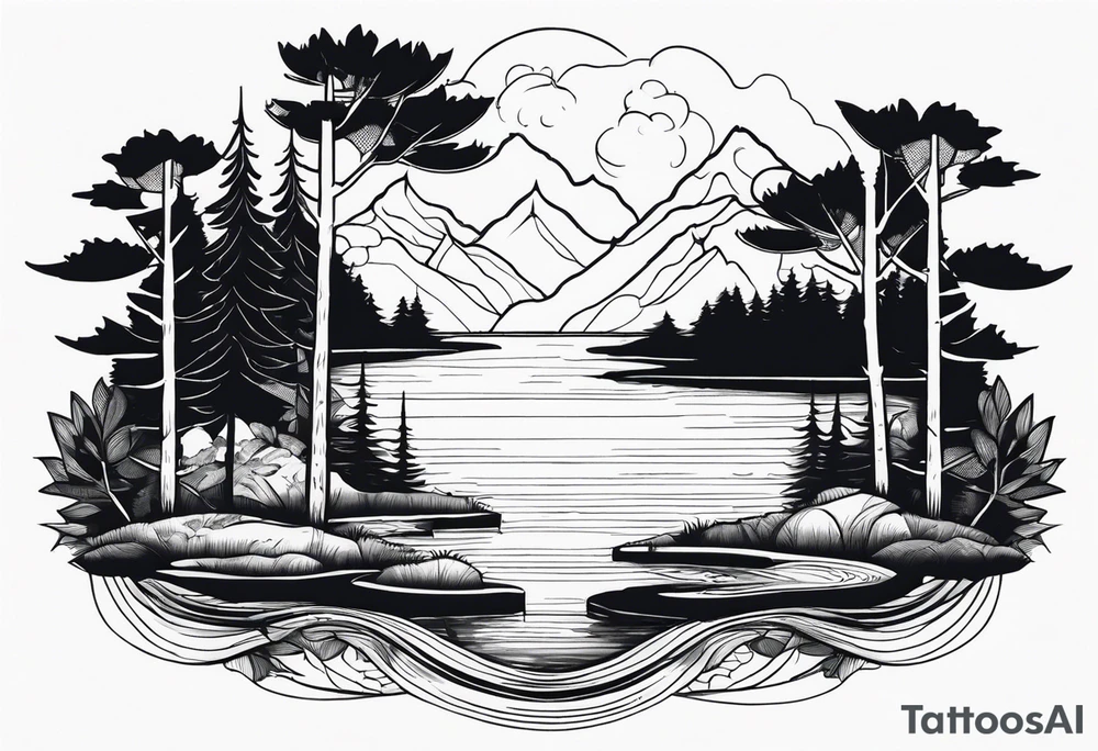 A lake without any forest
with an small island in the middle tattoo idea