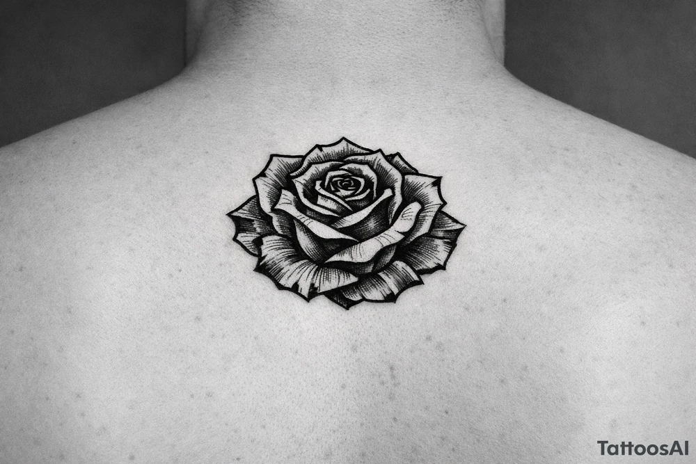 Red rose, no stem, leaves , American traditional style tattoo idea
