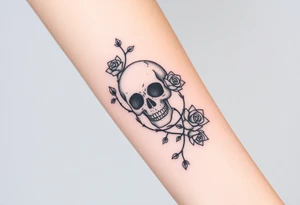 gothic skull intertwined with climbing roses and thorny vines tattoo idea